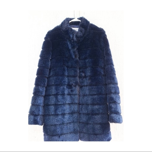 Laundry By Shelli Segal Royal Navy Blue Faux Fur Coat XL - Picture 3 of 10